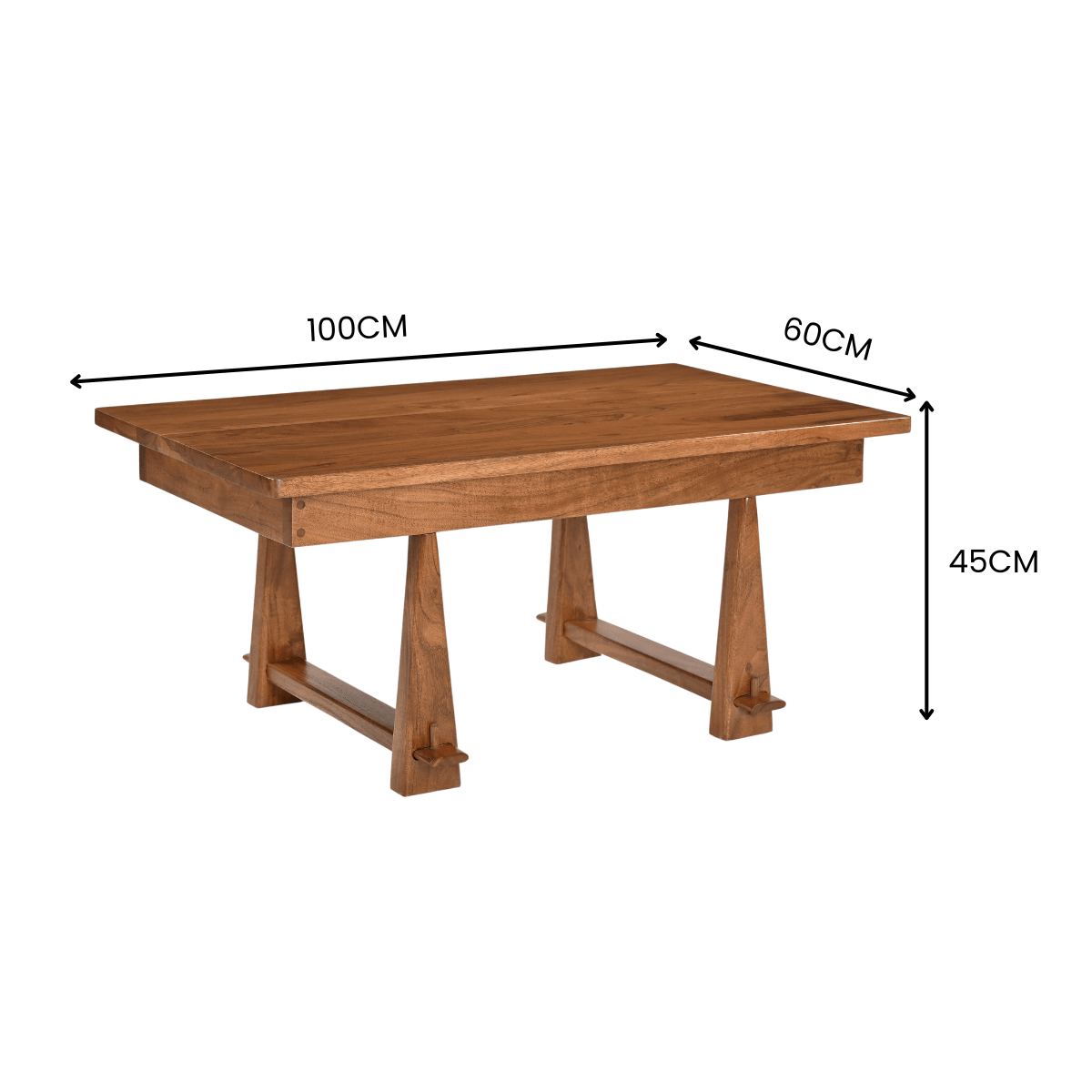 Aranya Rustic Solid Acacia Wood Rectangular Center Table - RadiantFurn