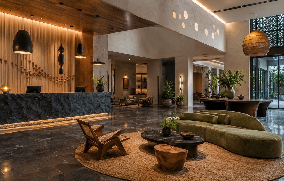 Hotel lobby reception area design furniture specification India