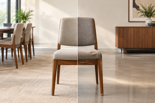 Split-View of a Well-Maintained and Damaged Commercial Dining Chair.