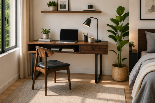 Modern Wooden Study Table with Chair in Bedroom Workspace