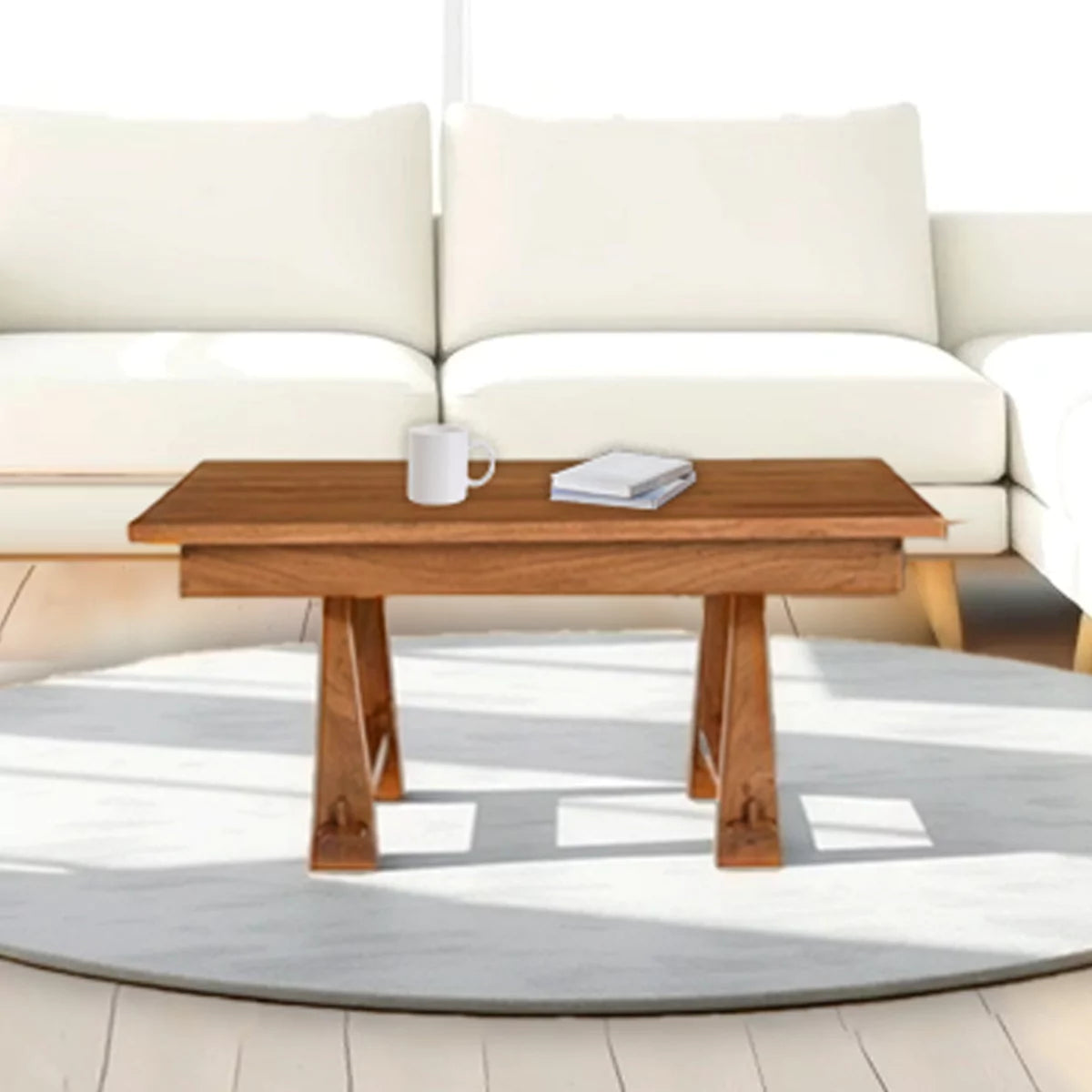 Aranya Rustic Solid Acacia Wood Rectangular Center Table - RadiantFurn