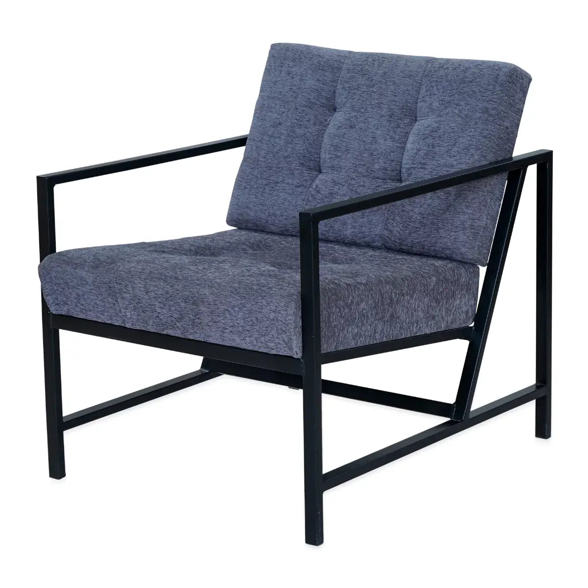 Branox Grey Tufted Fabric Accent Chair with Metal Frame.