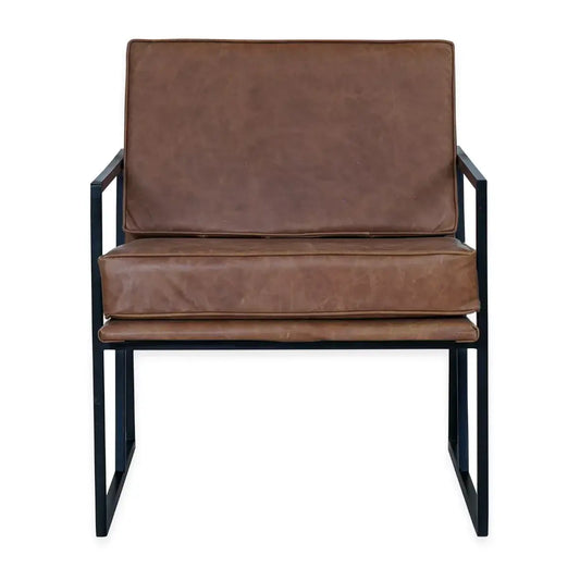 Branox Industrial Leather Accent Chair with Metal Frame.