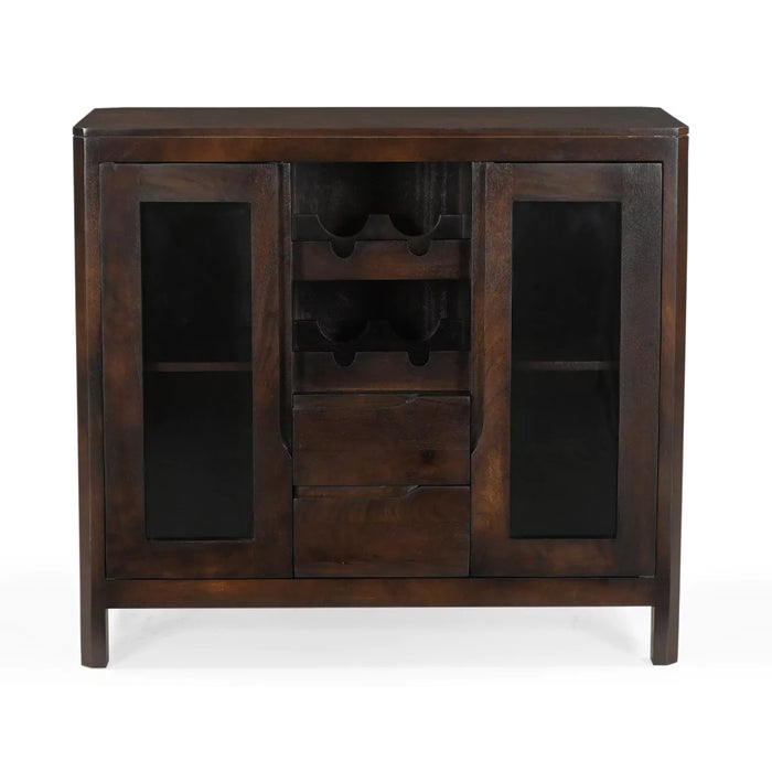 Browntique Solid Wood Modern Rustic Bar Cabinet - RadiantFurn