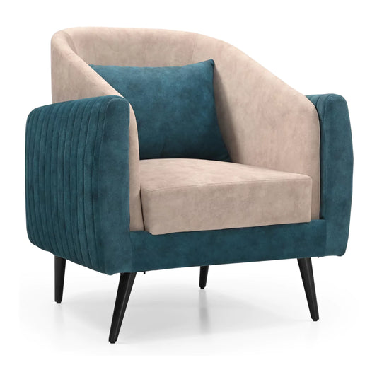 Cosmira Elegant Beige and Teal Accent Chair for Modern Living Spaces