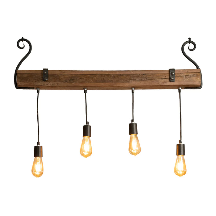 FlexiGlo Rustic Reclaimed Wood 4 Bulb Chandelier with Adjustable Wire.