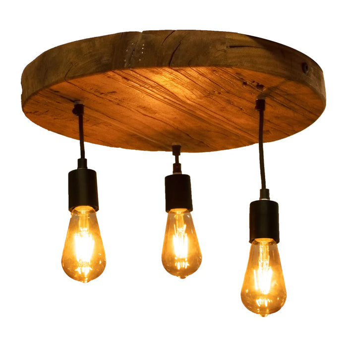 GlowBeam Rustic Reclaimed Wood 3 Bulb Chandelier with Adjustable Wire.