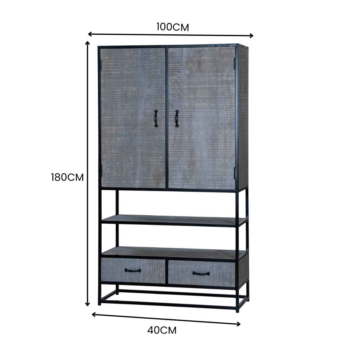 Grey Aara  2 door wardrobe - RadiantFurn