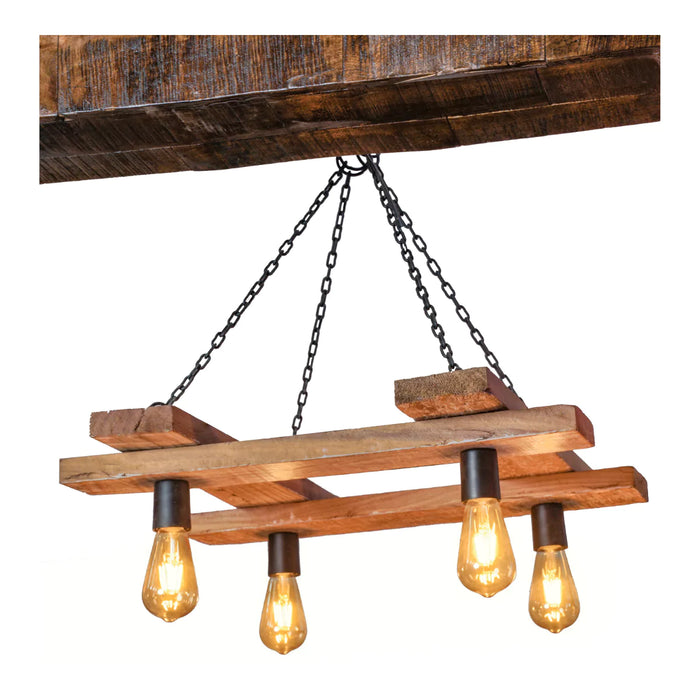 LumenCraft Rustic Reclaimed Wood Industrial 4 Bulb Chandelier - RadiantFurn