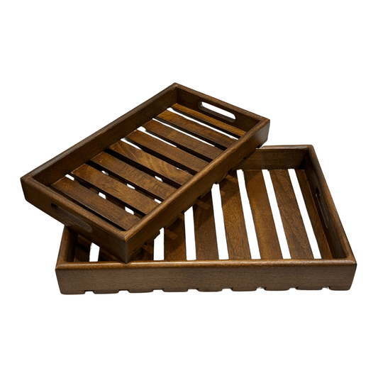 Maajeesa Strip Small Wooden Serving Tray Set of 2 - RadiantFurn