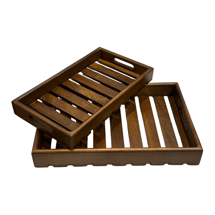 Maajeesa Strip Large Wooden Serving Tray Set of 2 - RadiantFurn