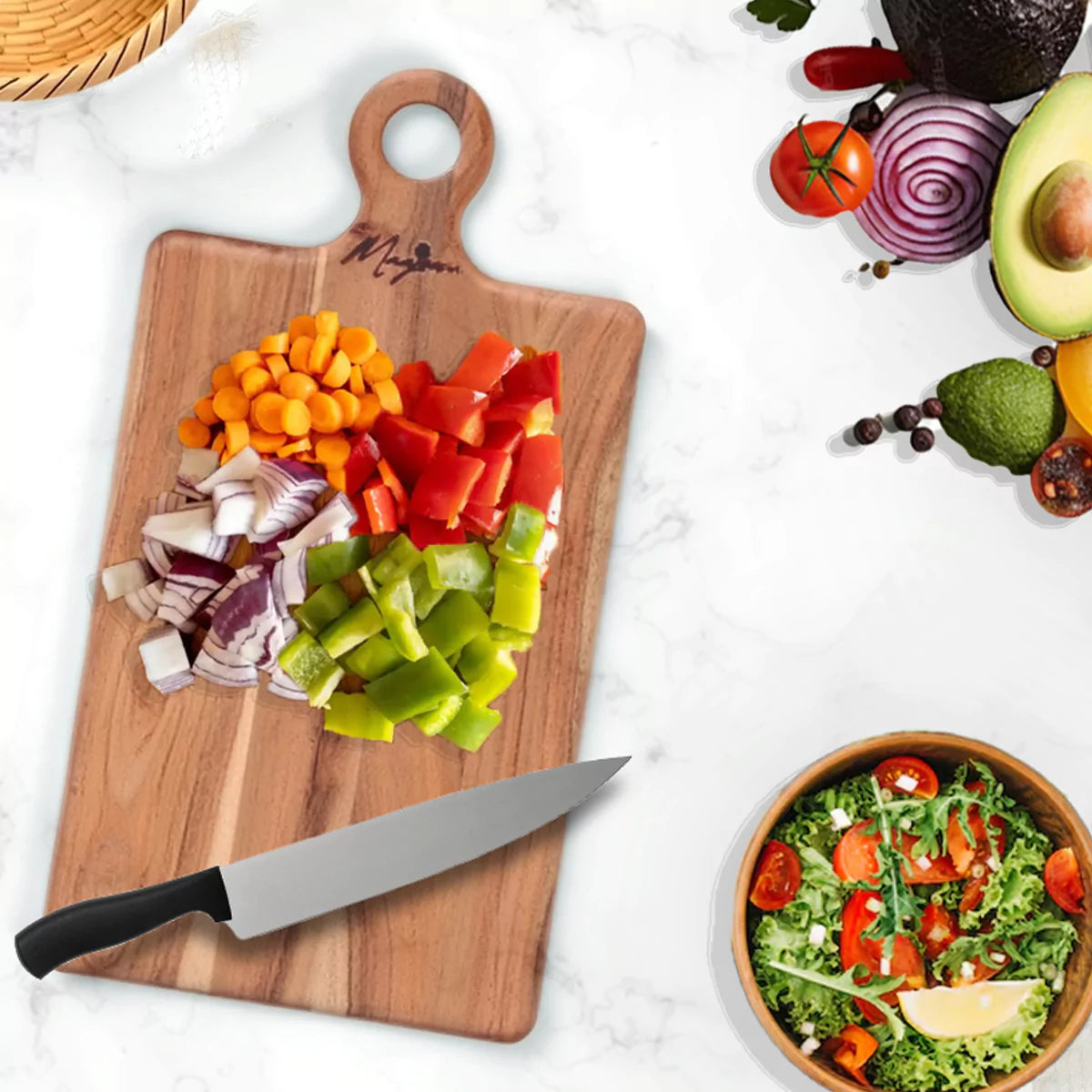 Majeesa Rectangle Wooden Chopping Board with Handle for Kitchen.