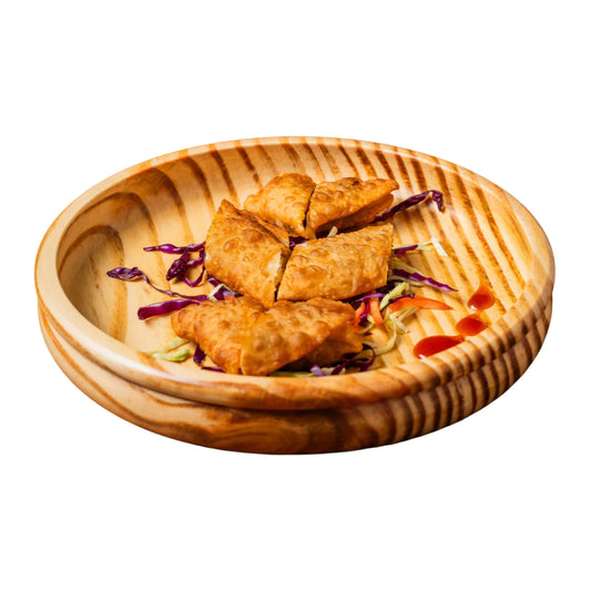 Majeesa Round Wooden Serving Platter with a Deep Bowl-Like Shape - RadiantFurn