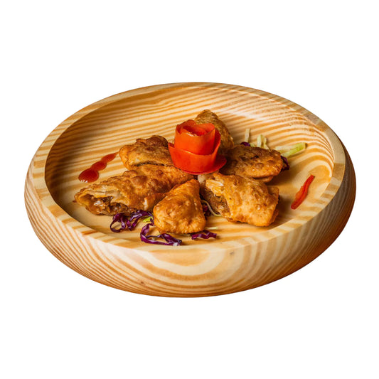 Majeesa Solid Pine Wood Shallow Depth Rustic Round Serving Platter - RadiantFurn
