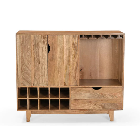 Mangonique Solid Wood Rustic Bar Cabinet - RadiantFurn