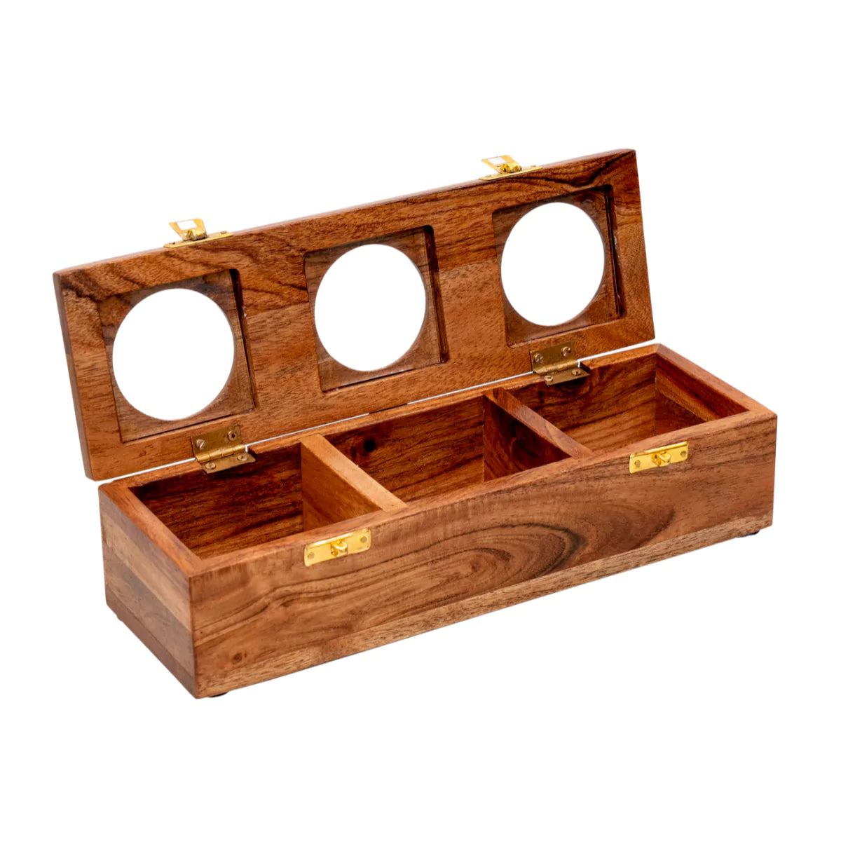 Rustic Fruit Box Multi Purpose Rustic Brown Wooden Dry Fruit Box with 3 Compartments ...