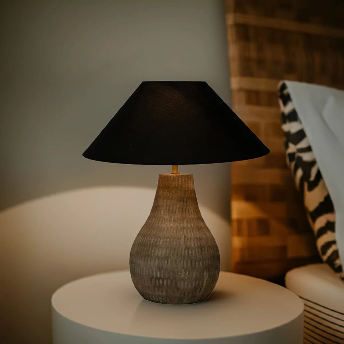 Noctura Rustic Modern Natural Wooden Lamp With Bulb (Without Shade).