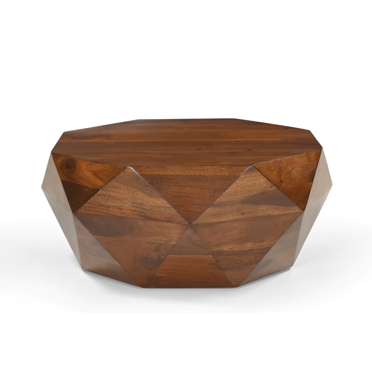 Prismora Solid Wood Modern Round Geometric Coffee Table - RadiantFurn
