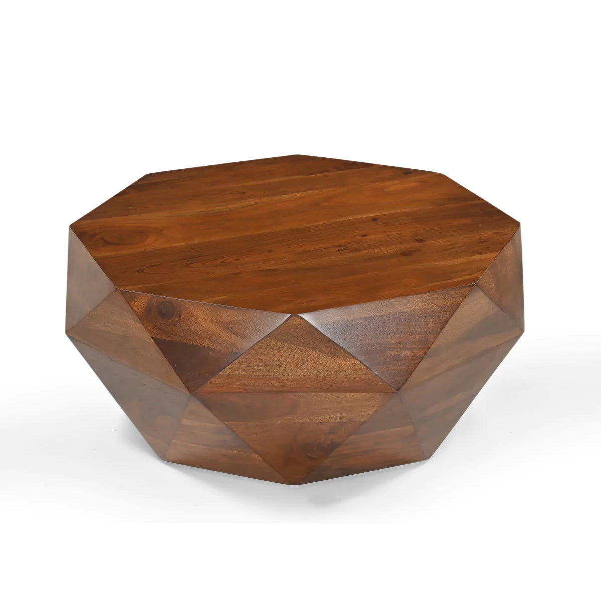 Prismora Solid Wood Modern Round Geometric Coffee Table - RadiantFurn
