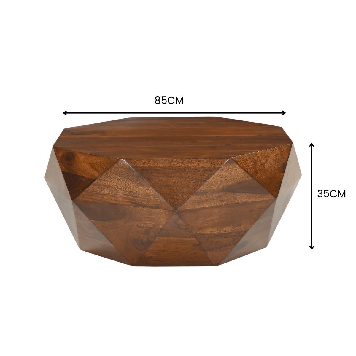 Prismora Solid Wood Modern Round Geometric Coffee Table - Dimensions