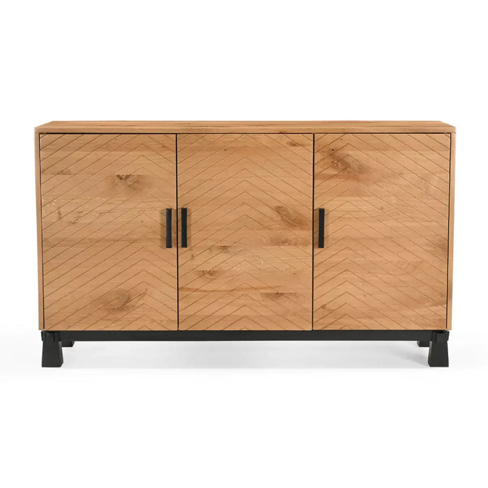 Relya Solid Natural Oak Wood 3 Door Sideboard Cabinet.