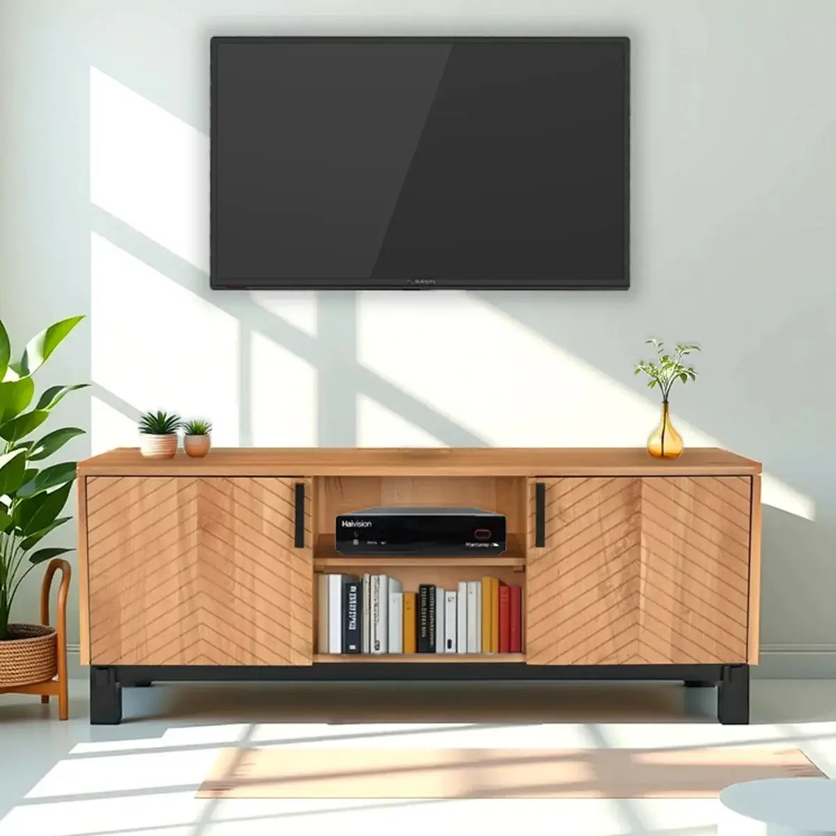 Relya Solid Natural Oak Wood TV Cabinet with Storage.