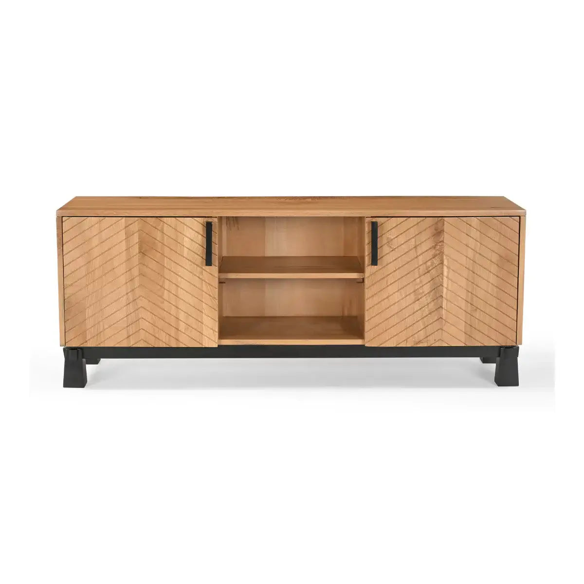 Relya Solid Natural Oak Wood TV Cabinet with Storage.