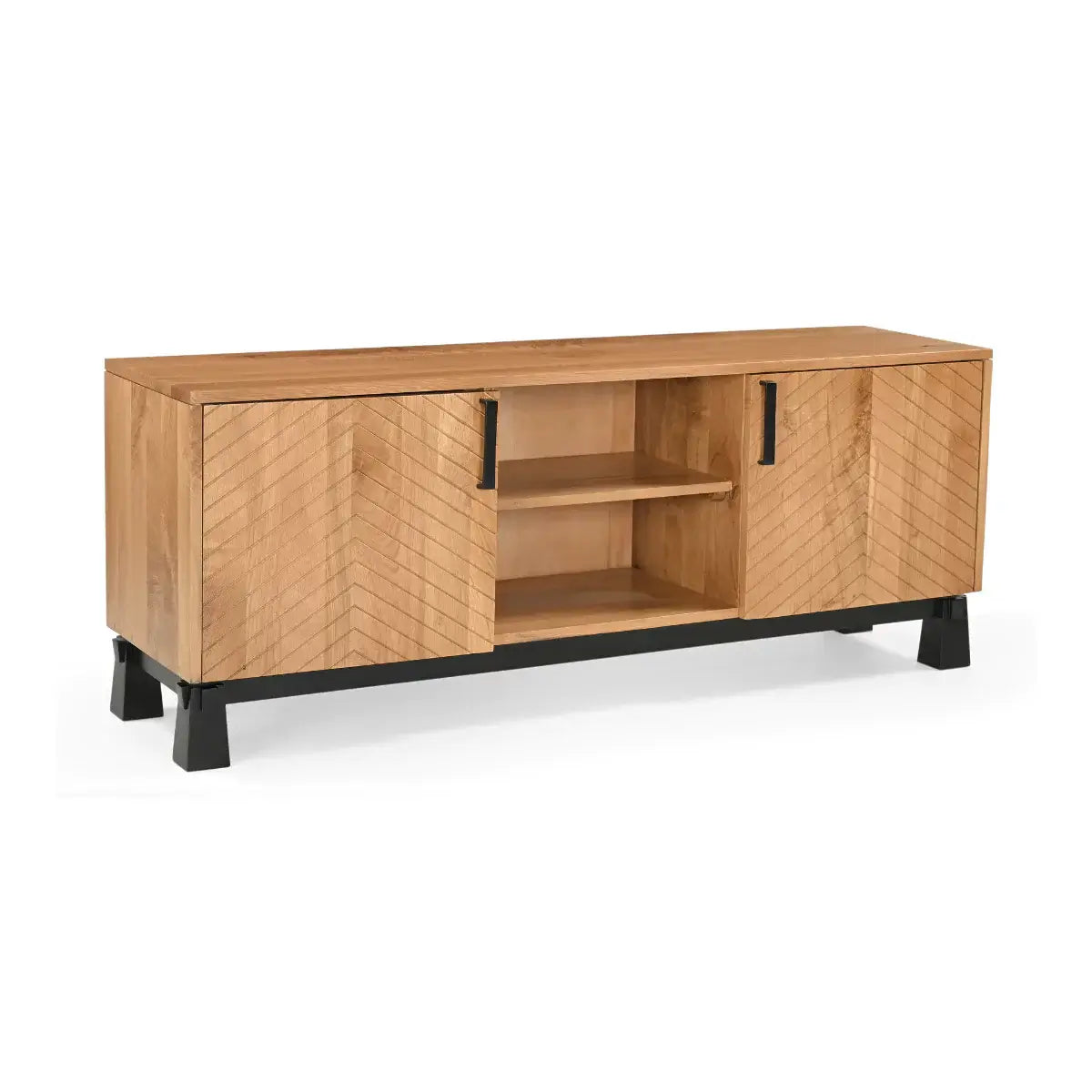 Relya Solid Natural Oak Wood TV Cabinet with Storage.
