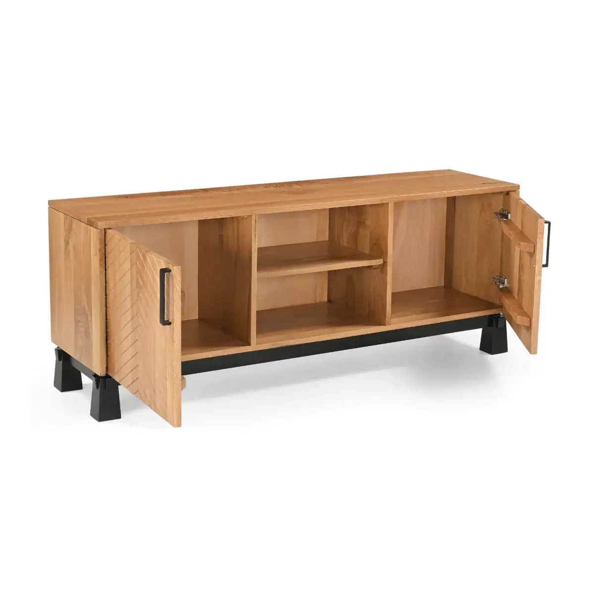 Relya Solid Natural Oak Wood TV Cabinet with Storage.