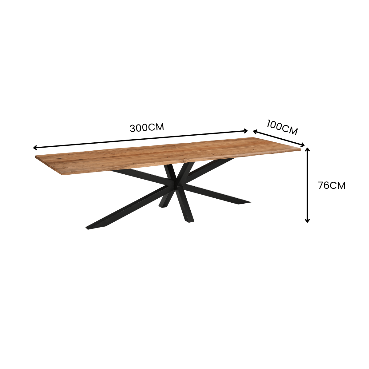 Spireon Solid Wood Rectangle 8 Seater Dining Table With Black Metal Legs - RadiantFurn