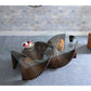 Stripique Wooden Modern Geometric Base Glass Top Coffee table
