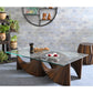 Stripique Wooden Modern Geometric Base Glass Top Coffee table