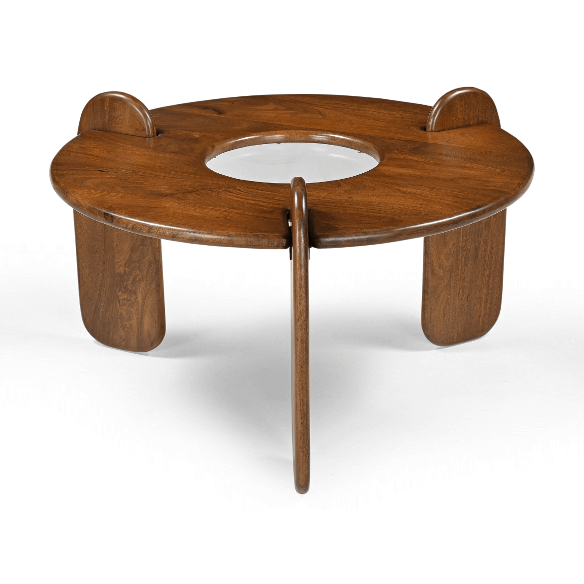 Trivena Round Center Coffee Table with Glass Insert – RadiantFurn