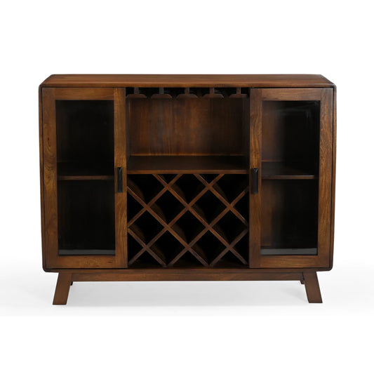 Trove Solid Wood Rustic Glass Doors Bar Cabinet - RadiantFurn