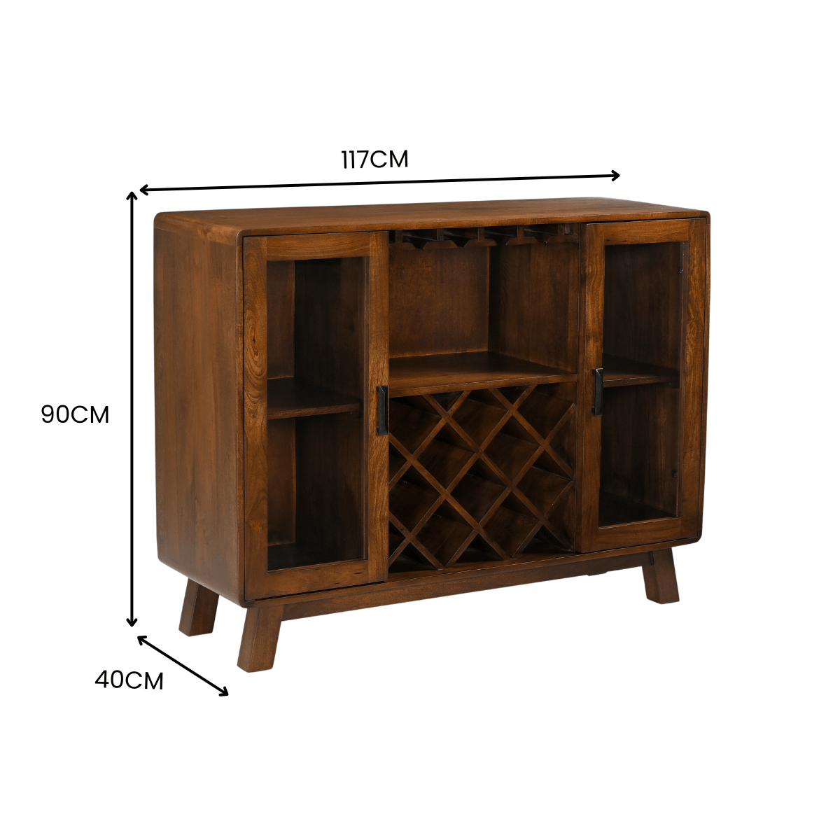 Trove Solid Wood Rustic Glass Doors Bar Cabinet - RadiantFurn