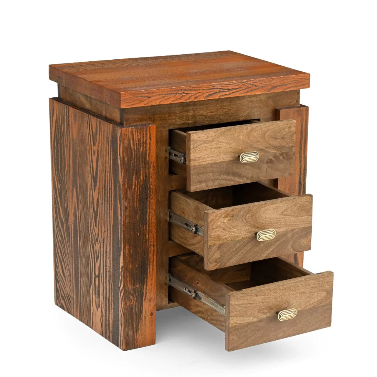 Twonique Solid Wood Rustic 3 Drawer Side Table - RadiantFurn