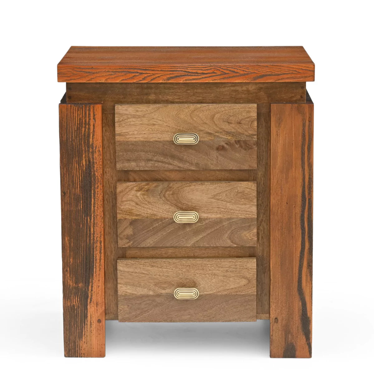 Twonique Solid Wood Rustic 3 Drawer Side Table - RadiantFurn