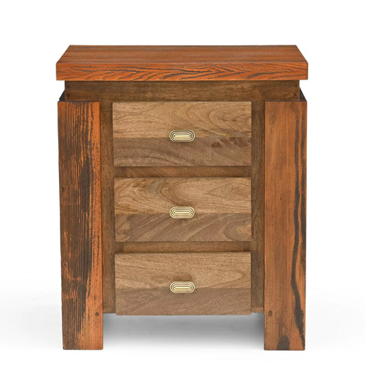 Twonique Solid Wood Rustic 3 Drawer Side Table - RadiantFurn