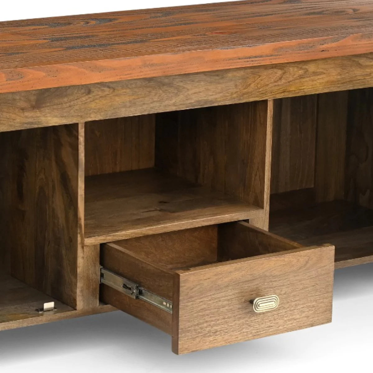 Twonique Solid Wood Rustic TV Unit With Storage - RadiantFurn