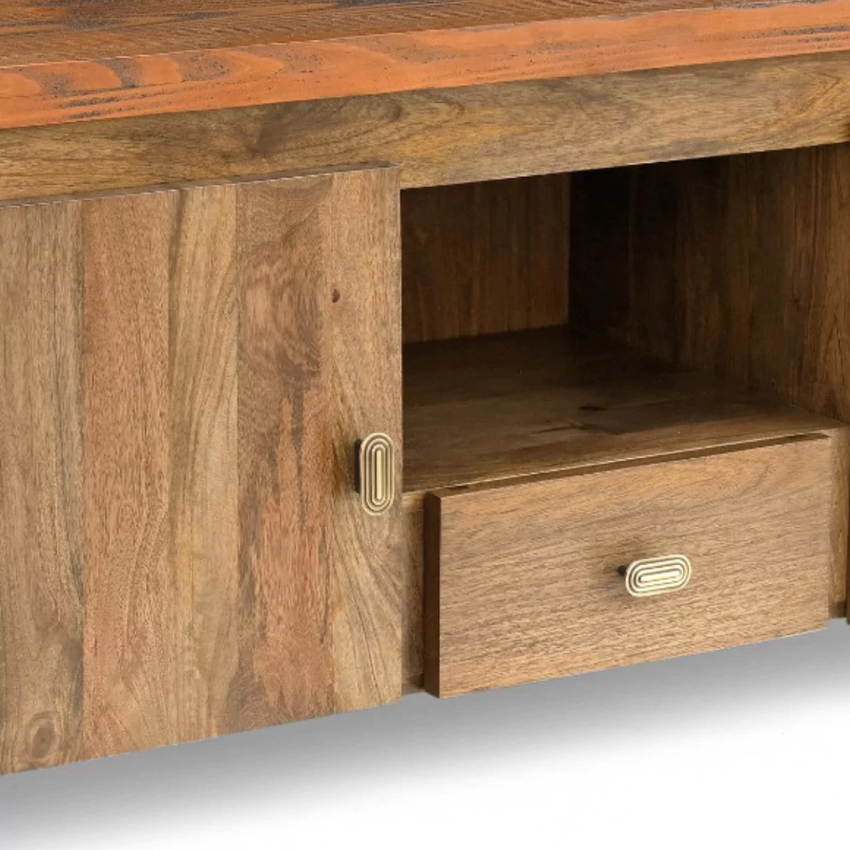 Twonique Solid Wood Rustic TV Unit With Storage - RadiantFurn
