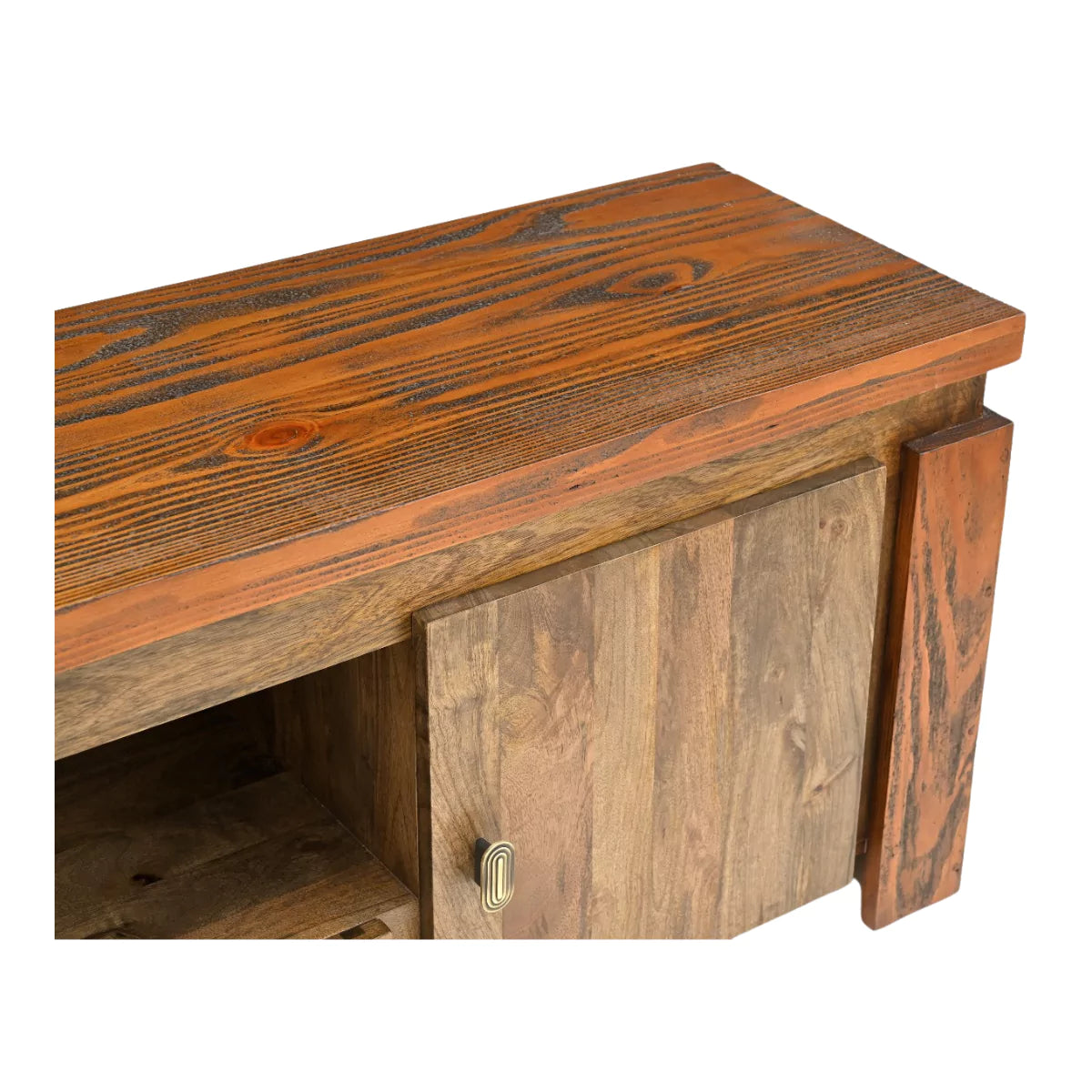 Twonique Solid Wood Rustic TV Unit With Storage - RadiantFurn