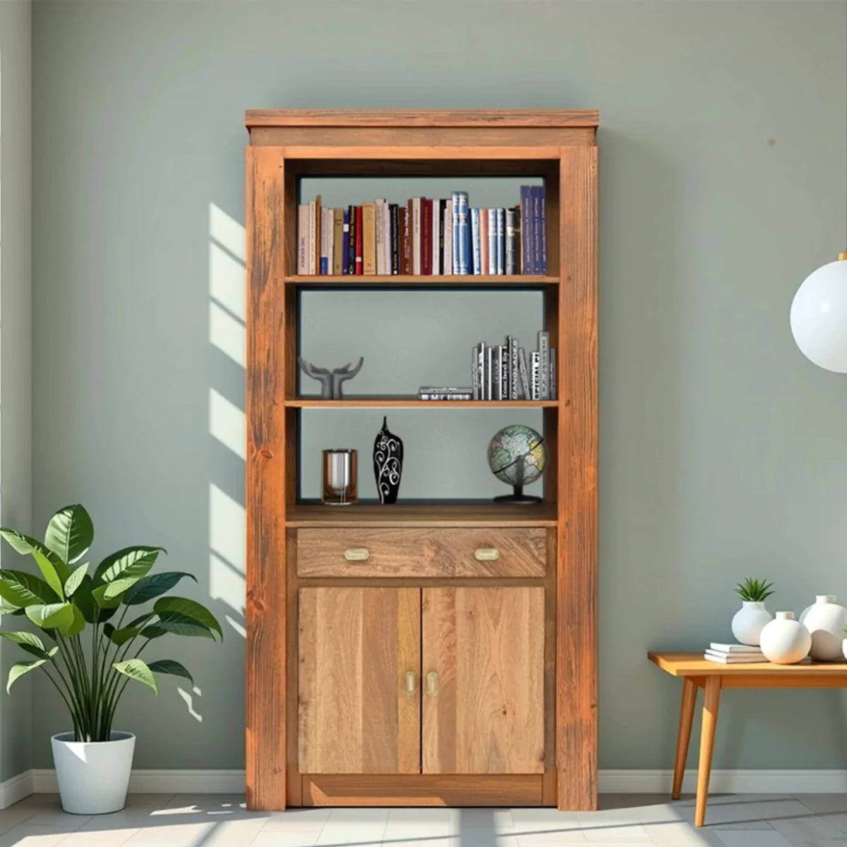 Strong Bookcase Twonique Solid Wood Rustic Tall Bookcase With Storage – RadiantFurn