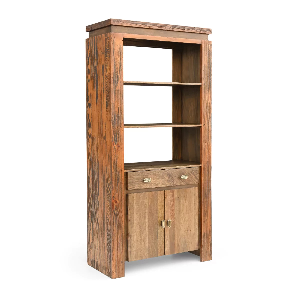Twonique Solid Wood Rustic Tall Bookcase With Storage – RadiantFurn