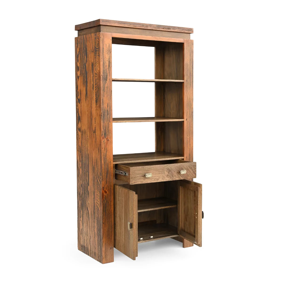Twonique Solid Wood Rustic Tall Bookcase With Storage – RadiantFurn