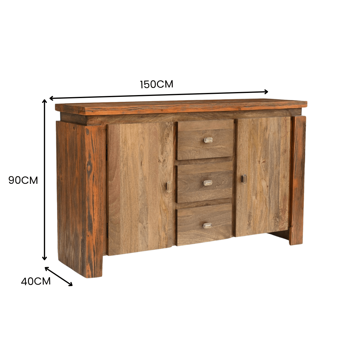 Twonique Solid Wood Rustic Sideboard With 2 Doors and 3 Drawers - RadiantFurn