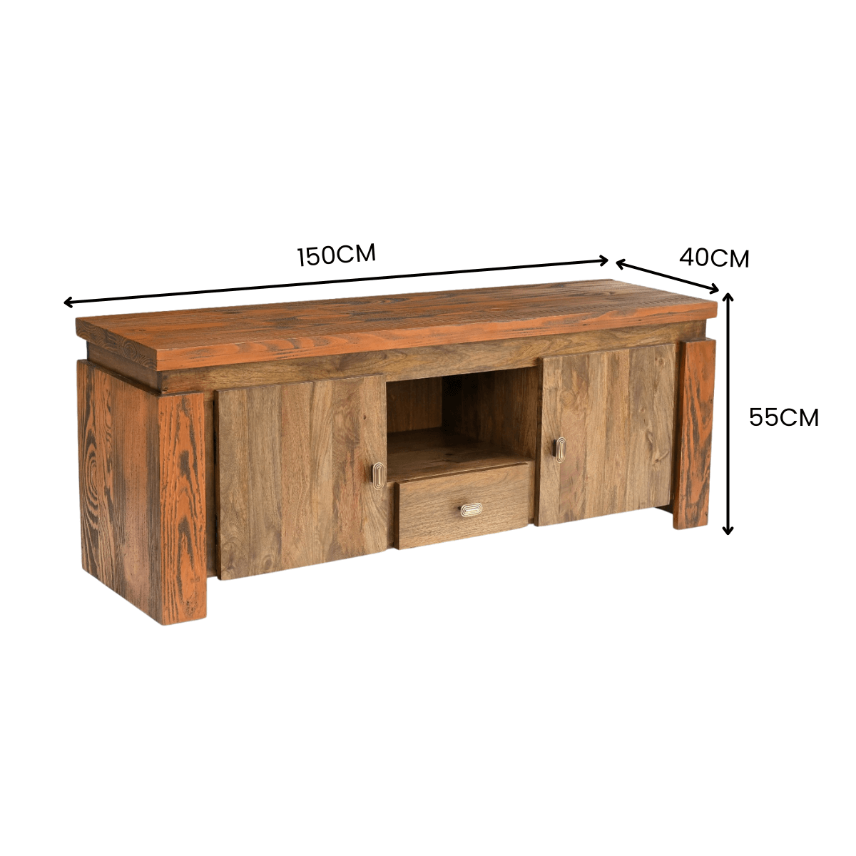 Rustic Draw Unit Twonique 150 CM Solid Wood Rustic TV Unit With Storage – RadiantFurn