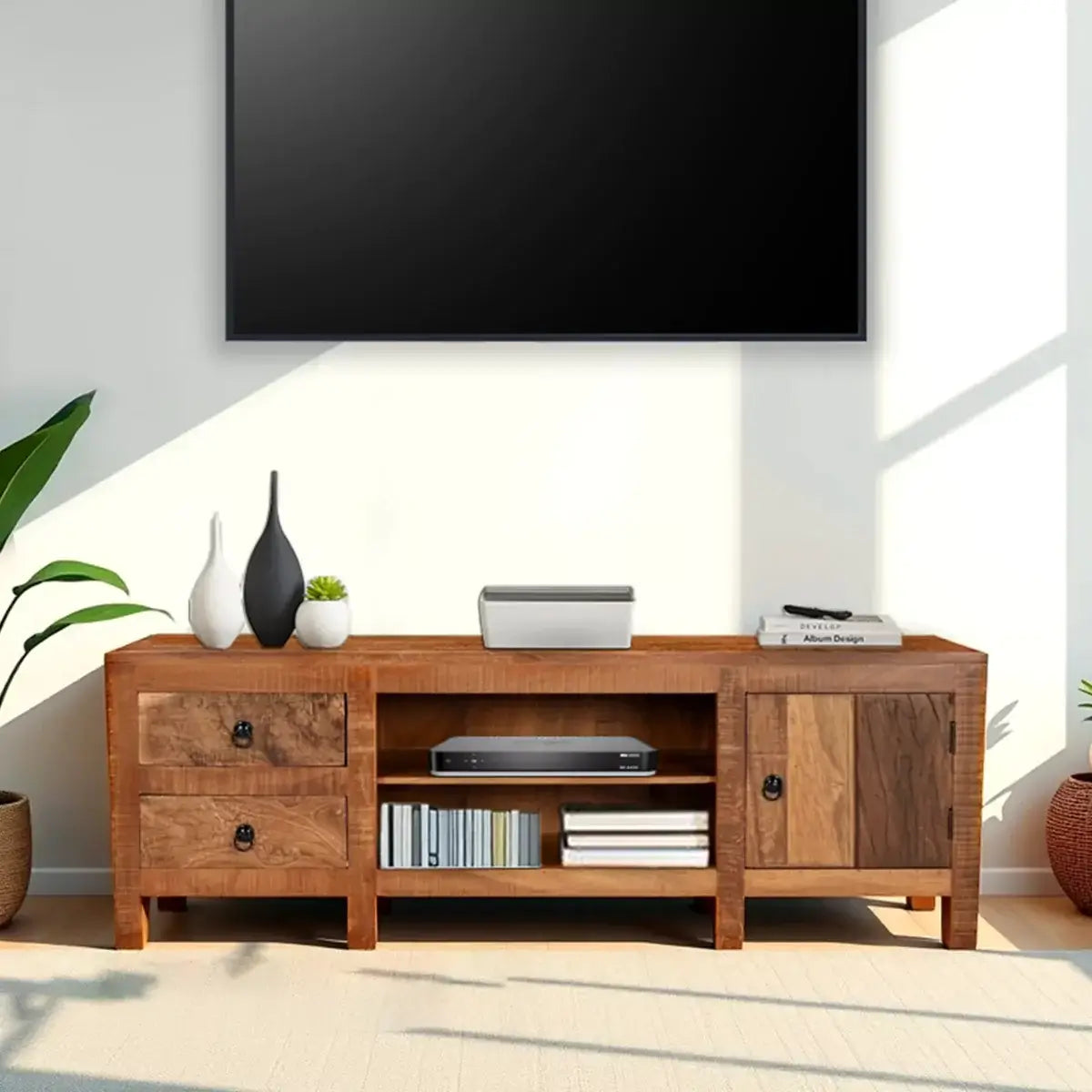 Varenthia Rustic Solid Wood TV Cabinet with Storage.