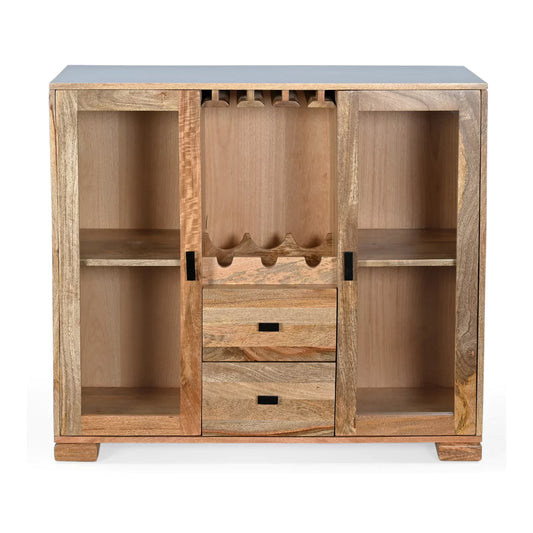 Vitrine Solid Wood Contemporary Glass Door Bar Cabinet - RadiantFurn