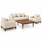 Avelora 3-Piece Cream Upholstered Sofa Set with Wooden Coffee Table