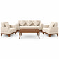 Avelora 3-Piece Cream Upholstered Sofa Set with Wooden Coffee Table